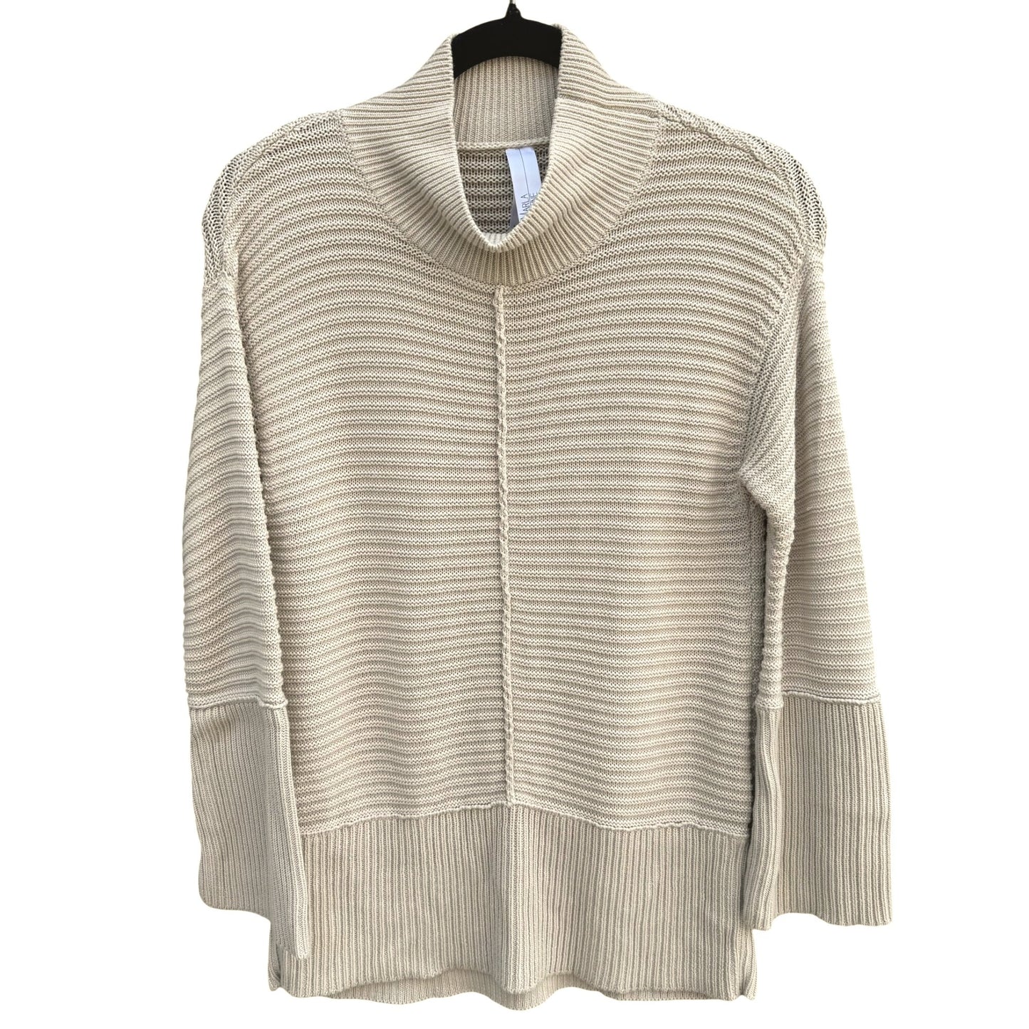 Marla Wynne Tan Ribbed Turtleneck Pullover Bell Sleeve Knit Sweater Lagenlook XS