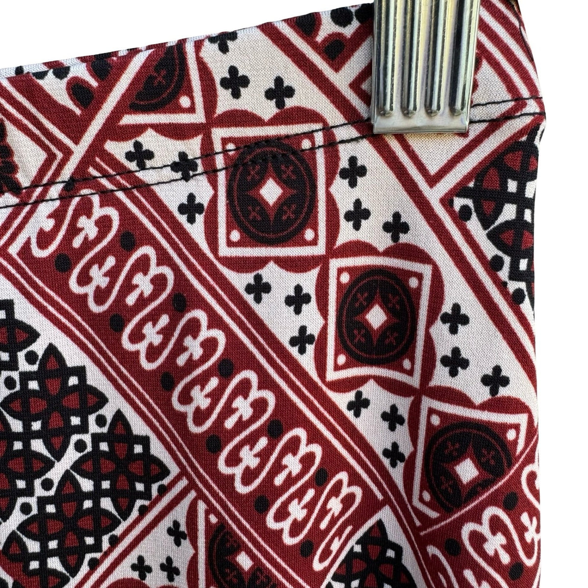 Vol. 1 Y2K Boho Indie Geometric Handkerchief Hem Festival Skirt Burgundy Black S