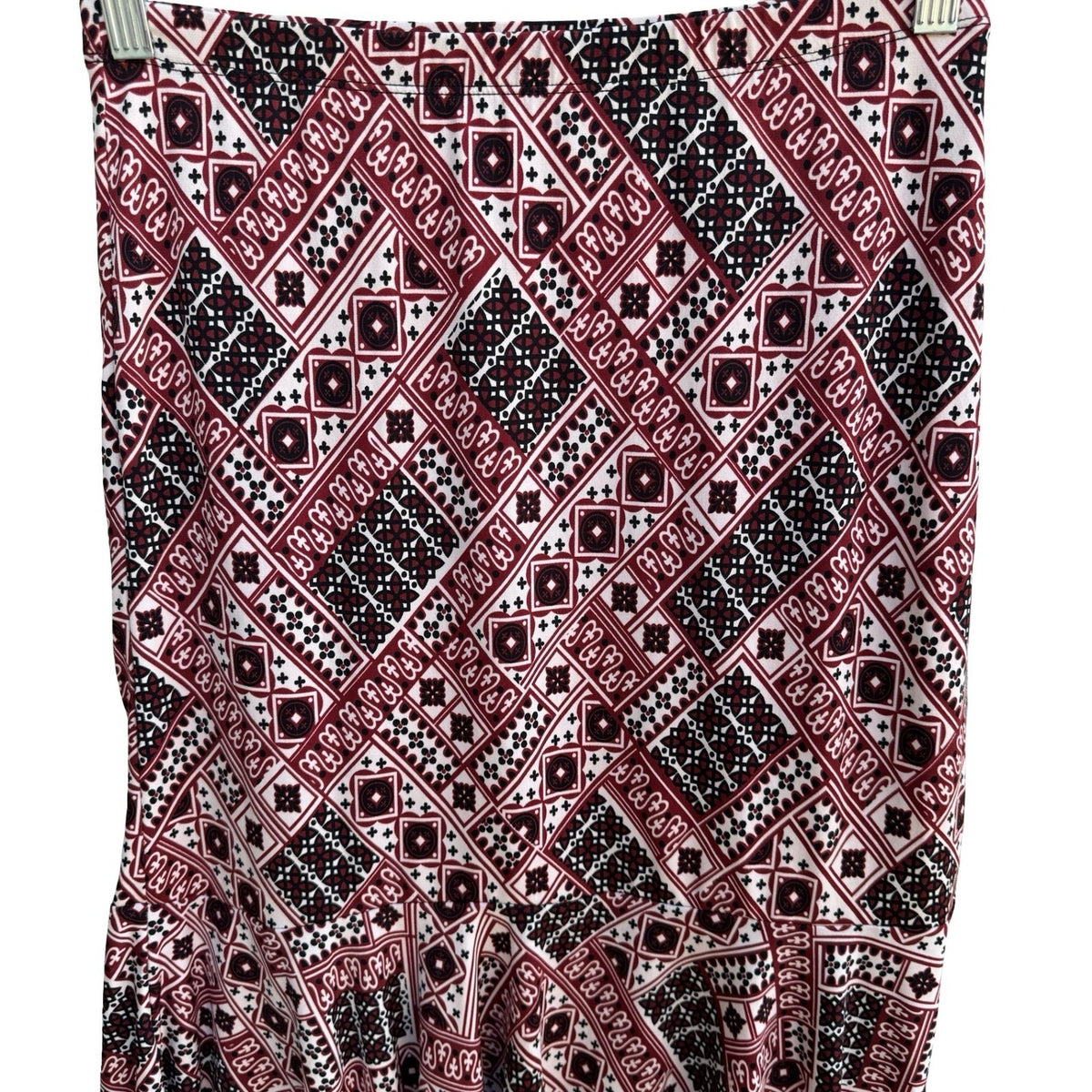 Vol. 1 Y2K Boho Indie Geometric Handkerchief Hem Festival Skirt Burgundy Black S