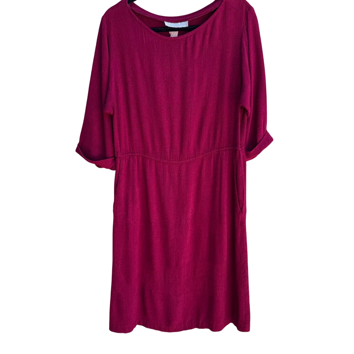 Carol Anderson California Vintage Linen Look 3/4 Sleeve Boat Neck Midi Dress L