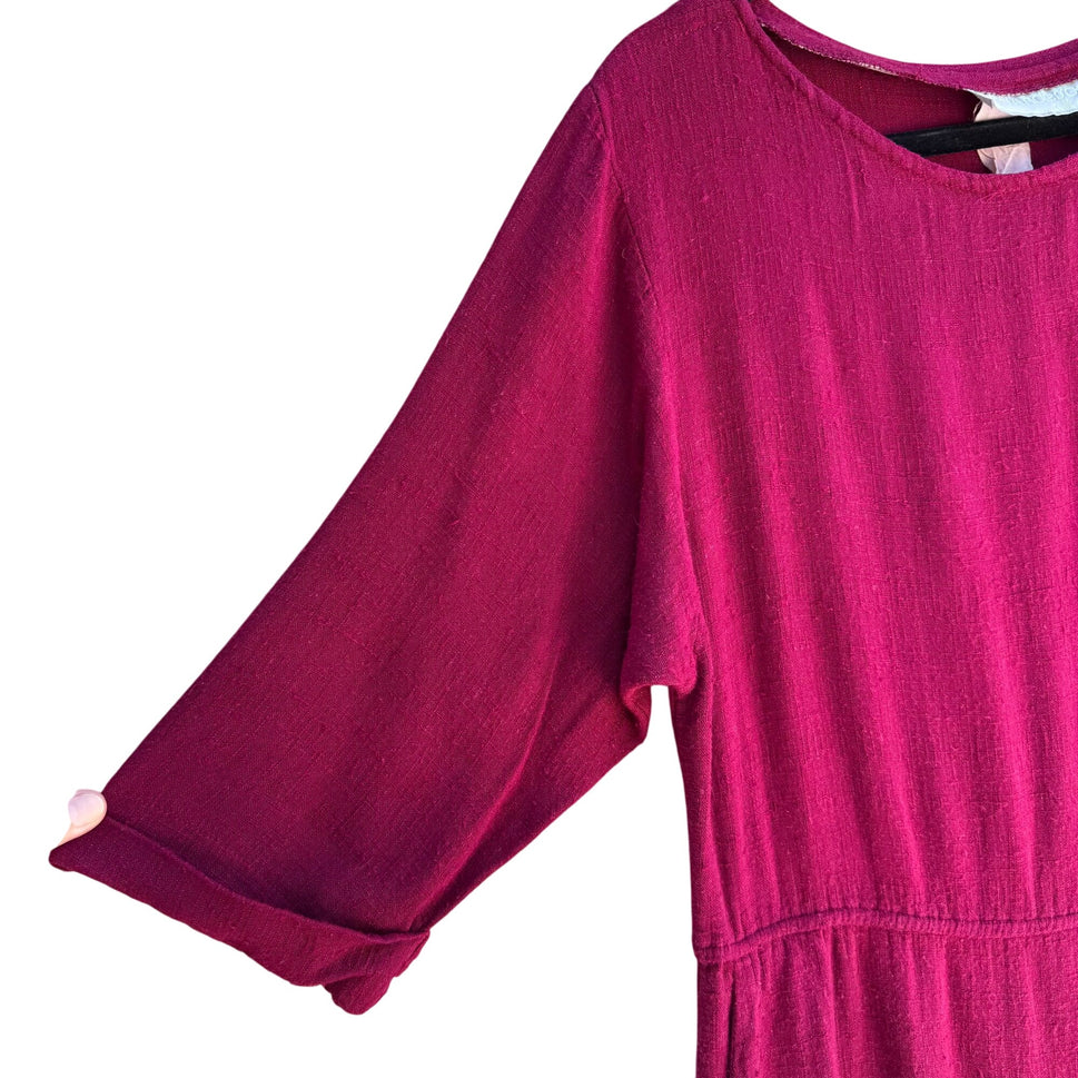 Carol Anderson California Vintage Linen Look 3/4 Sleeve Boat Neck Midi Dress L