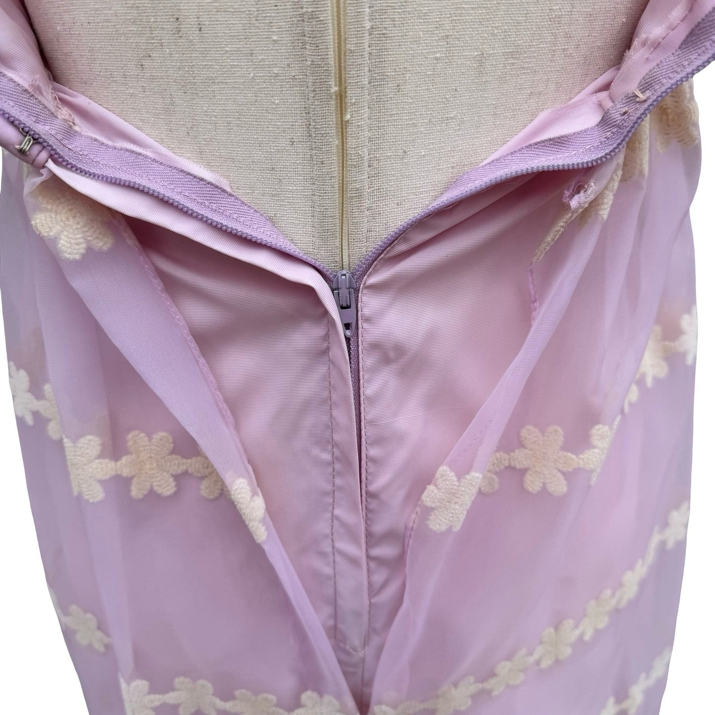 Emma Domb Vintage 70s Pink Chiffon Floral Embroidered Ruffle Halter Maxi Dress