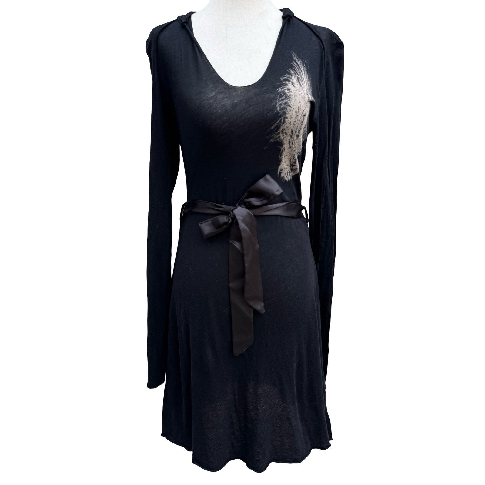China Doll Y2K Goth Alt Emo Fairy Grunge Hooded Edgy Mini Dress Feather Graphic