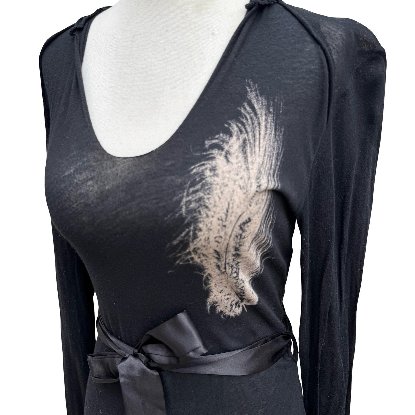 China Doll Y2K Goth Alt Emo Fairy Grunge Hooded Edgy Mini Dress Feather Graphic