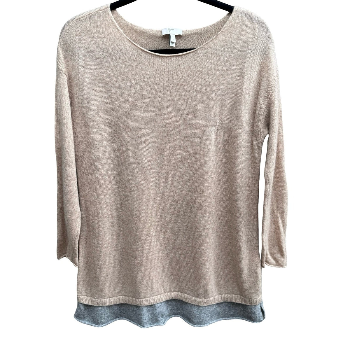 Joie Cashmere Quiet Luxury Minimalist Preppy Soft Girl Layered Hem Sweater Tan S