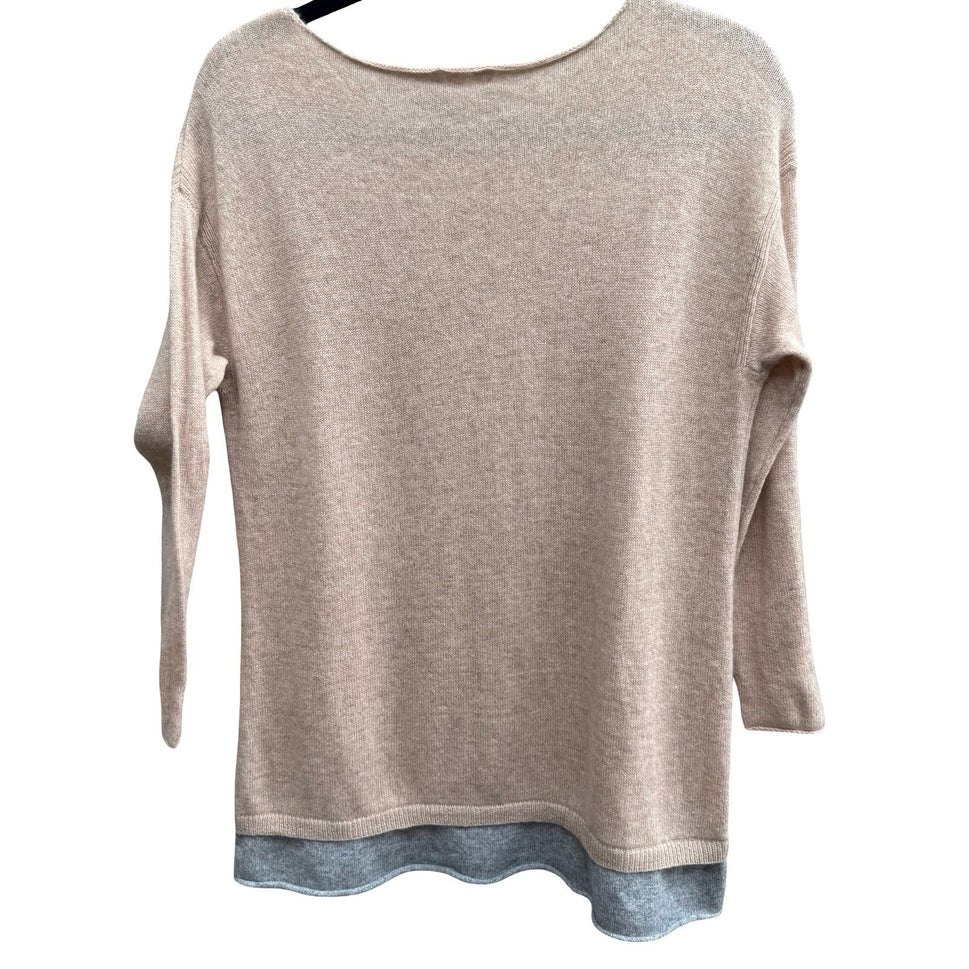 Joie Cashmere Quiet Luxury Minimalist Preppy Soft Girl Layered Hem Sweater Tan S