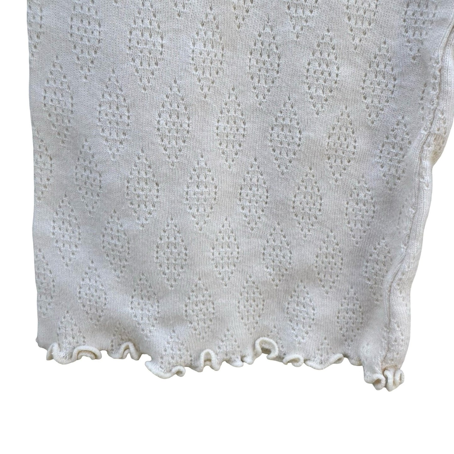 J.Jill Cream Cotton Pointelle Ribbed Turtleneck Lettuce Trim Top XL Womens