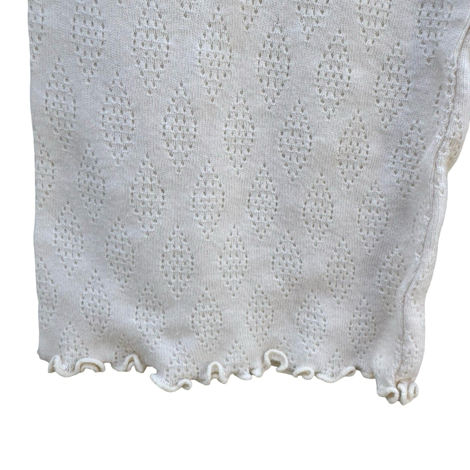 J.Jill Cream Cotton Pointelle Ribbed Turtleneck Lettuce Trim Top XL Womens
