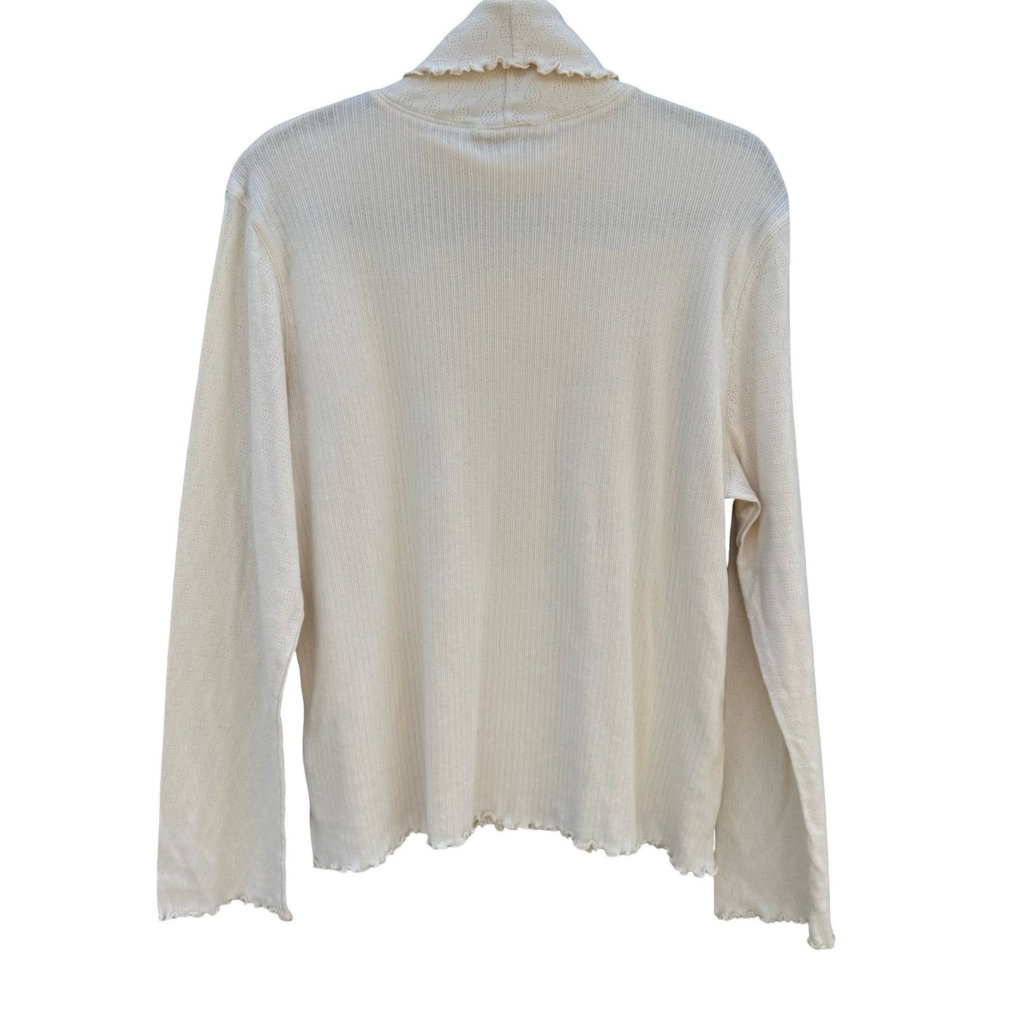 J.Jill Cream Cotton Pointelle Ribbed Turtleneck Lettuce Trim Top XL Womens