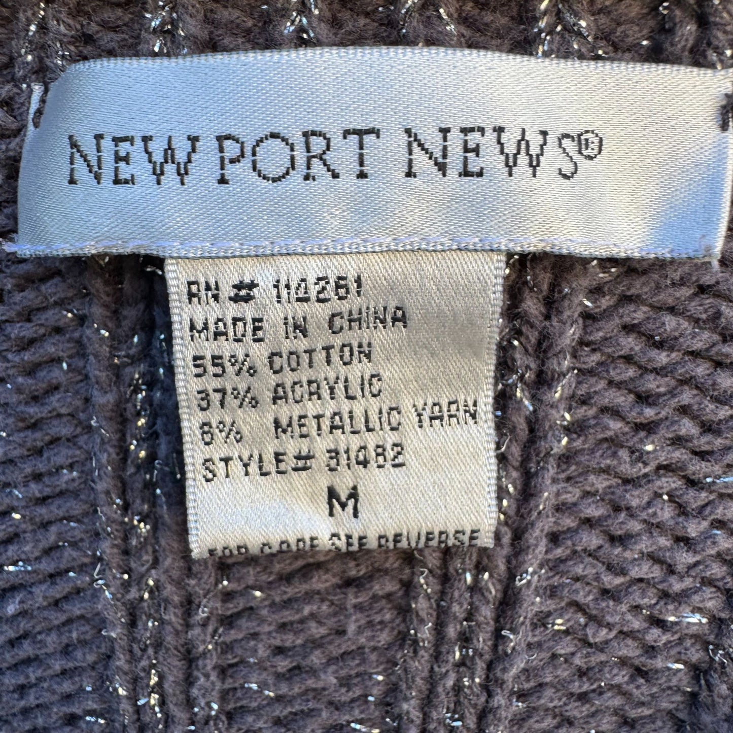 Newport News Vintage Metallic Yarn Chunky Cable Knit Cardigan Sweater M Gray