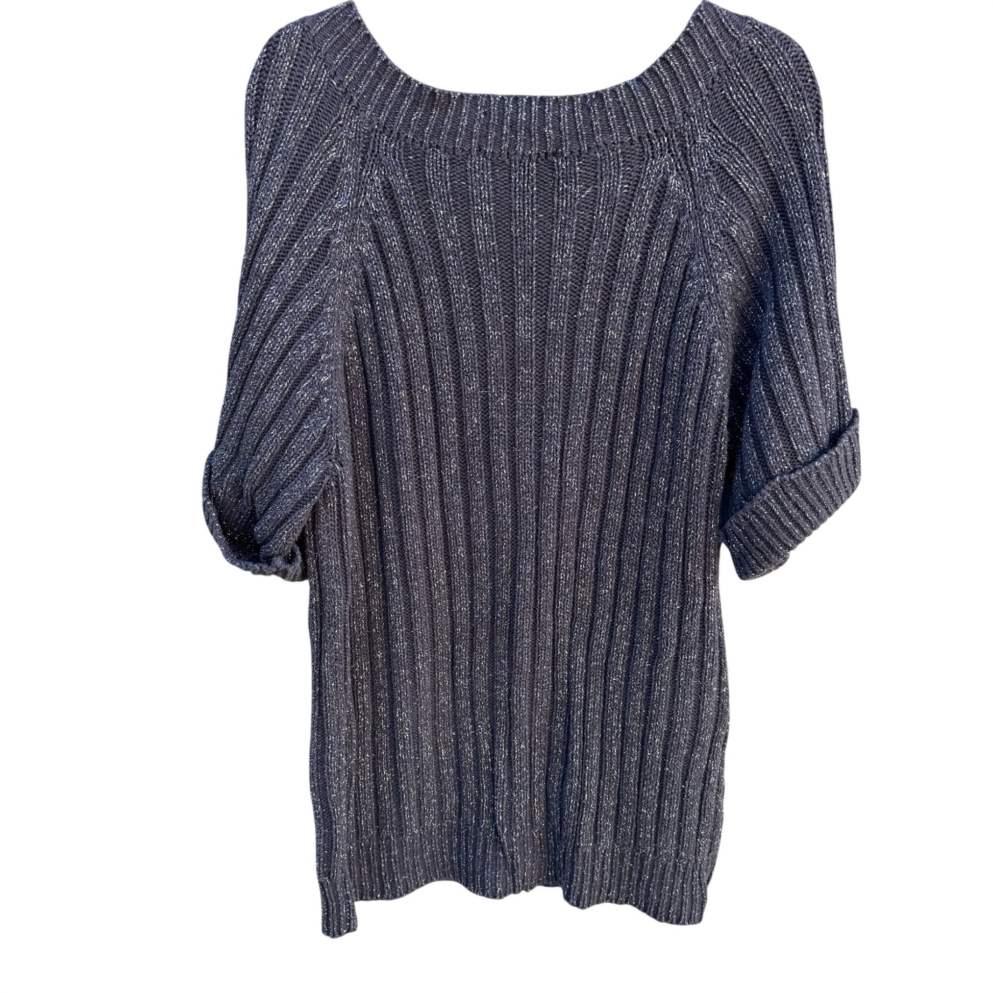 Newport News Vintage Metallic Yarn Chunky Cable Knit Cardigan Sweater M Gray