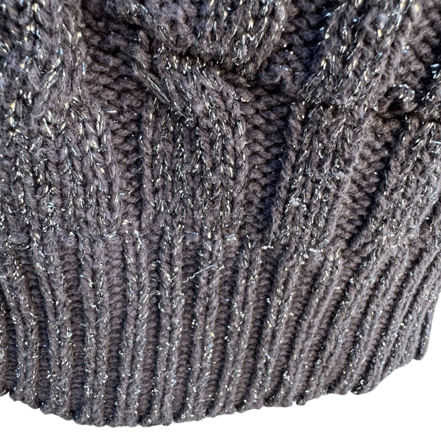 Newport News Vintage Metallic Yarn Chunky Cable Knit Cardigan Sweater M Gray