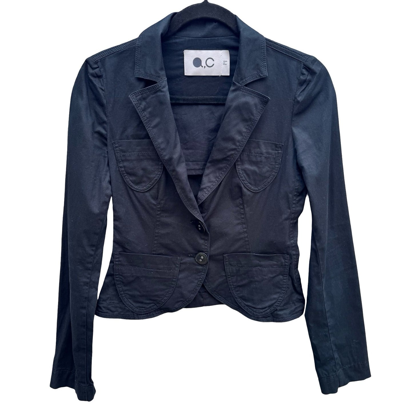 QC Mode Minimalist Italian Tailored Cropped Cotton Stretch Blazer Jacket 4 Goth