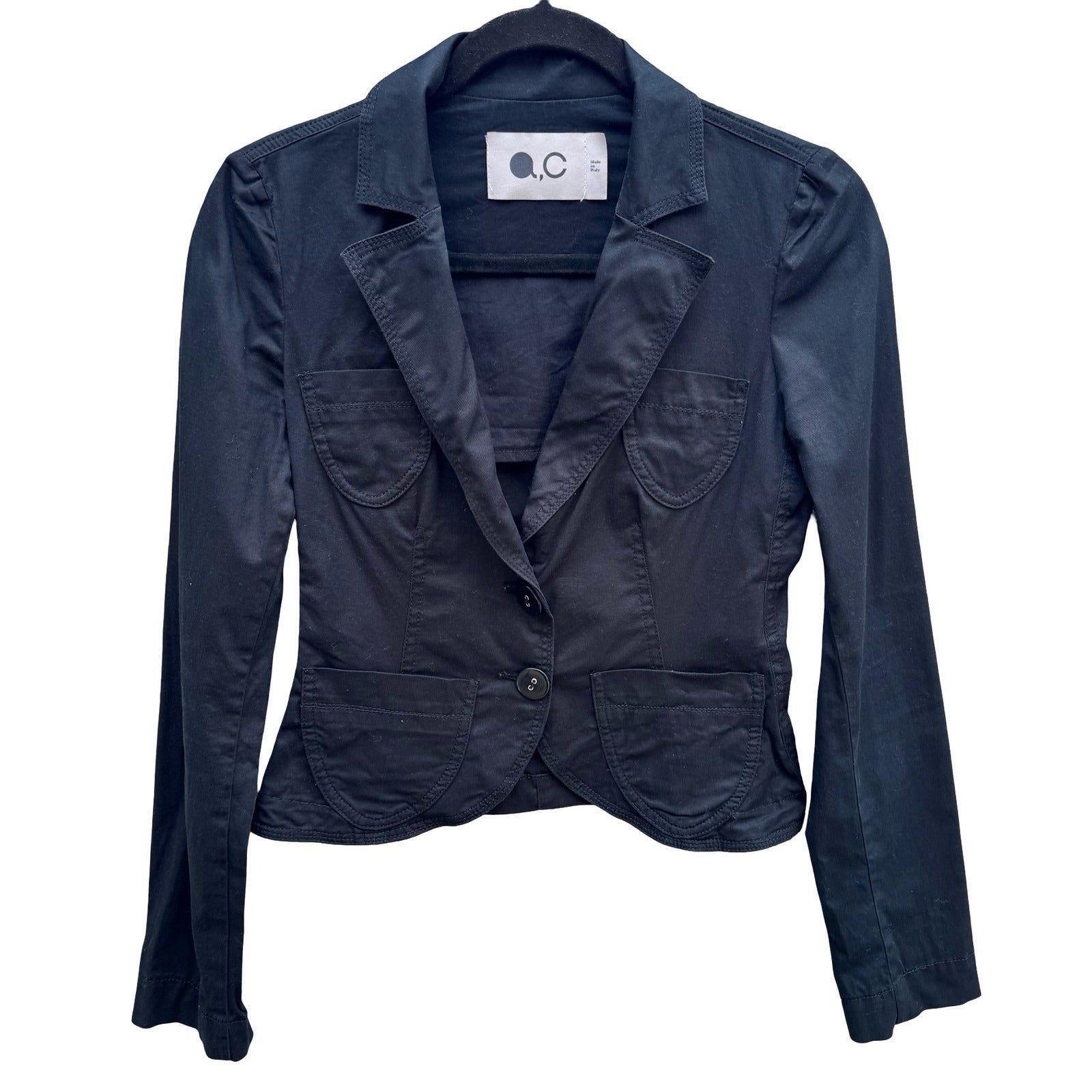 QC Mode Minimalist Italian Tailored Cropped Cotton Stretch Blazer Jacket 4 Goth