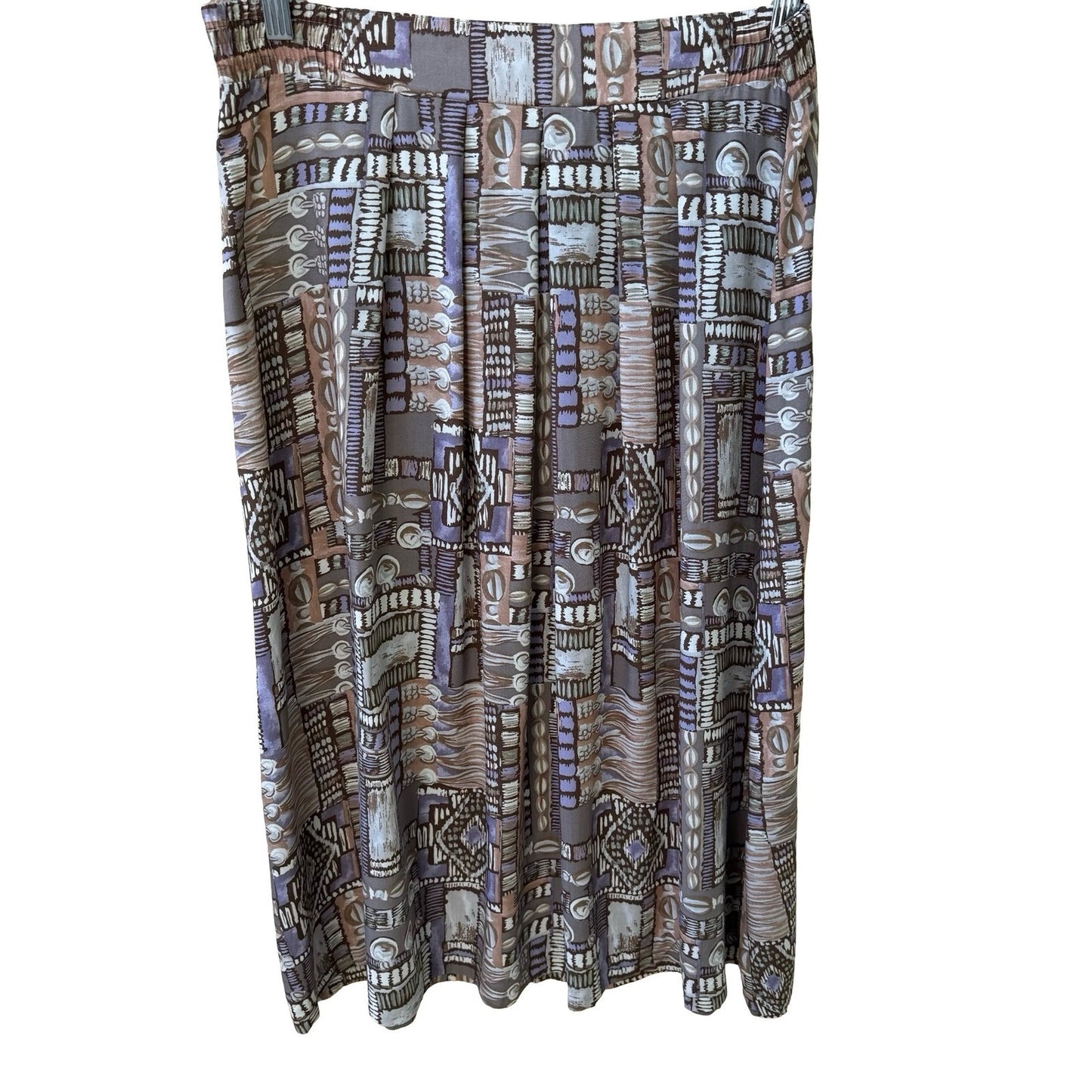 Panther Vintage 90s Boho Art Deco Flowy Geometric Tribal Midi Skirt Brown 12