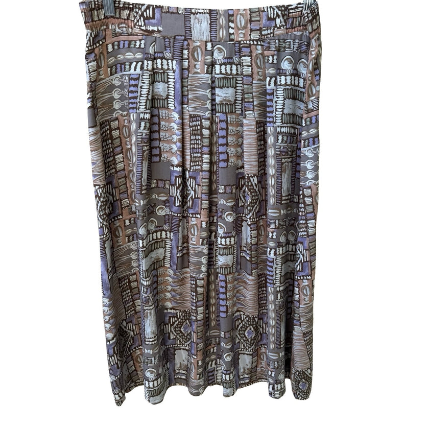 Panther Vintage 90s Boho Art Deco Flowy Geometric Tribal Midi Skirt Brown 12