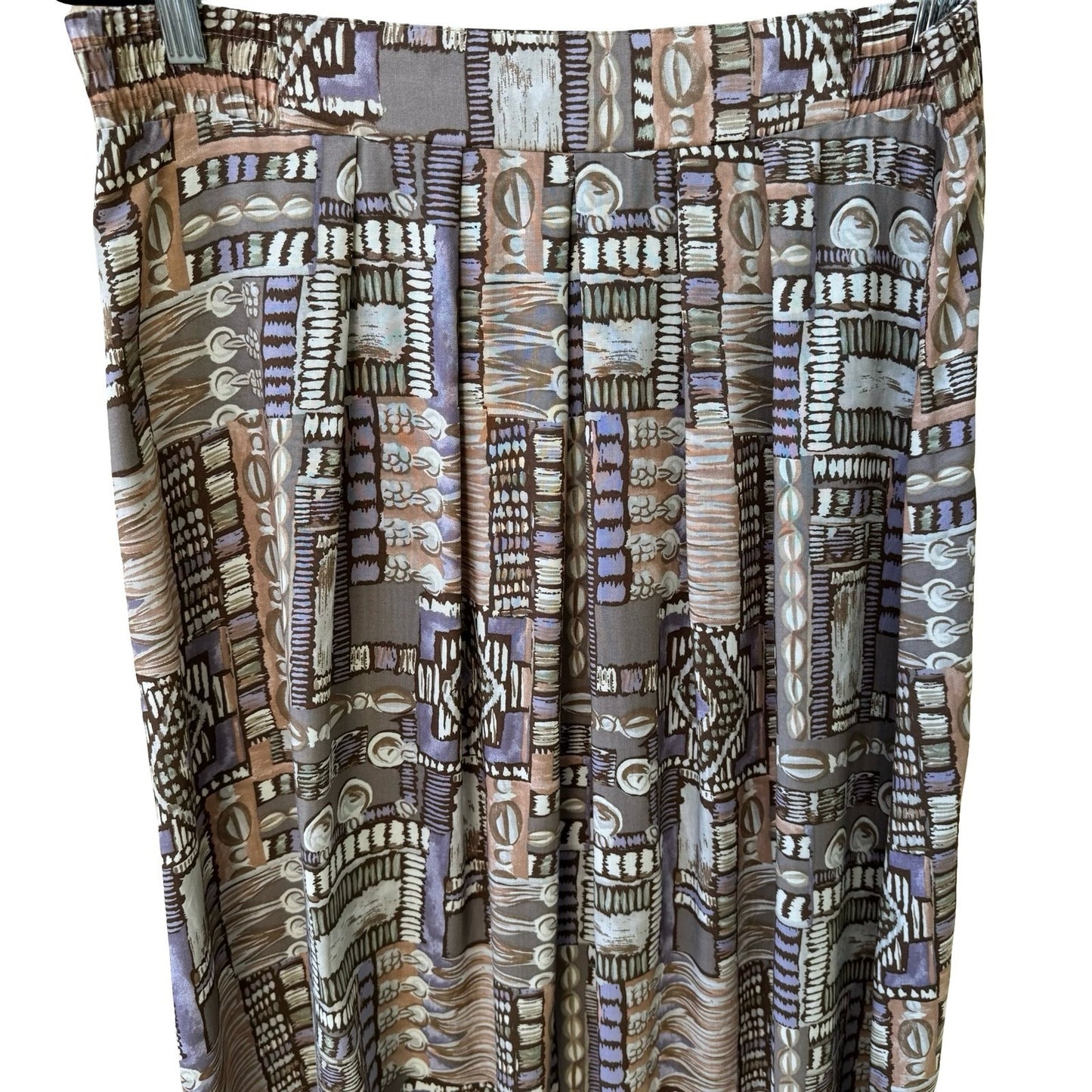 Panther Vintage 90s Boho Art Deco Flowy Geometric Tribal Midi Skirt Brown 12