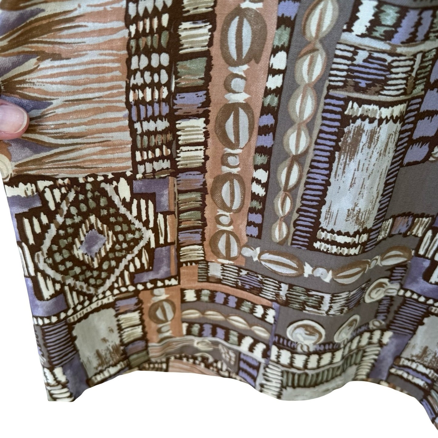Panther Vintage 90s Boho Art Deco Flowy Geometric Tribal Midi Skirt Brown 12