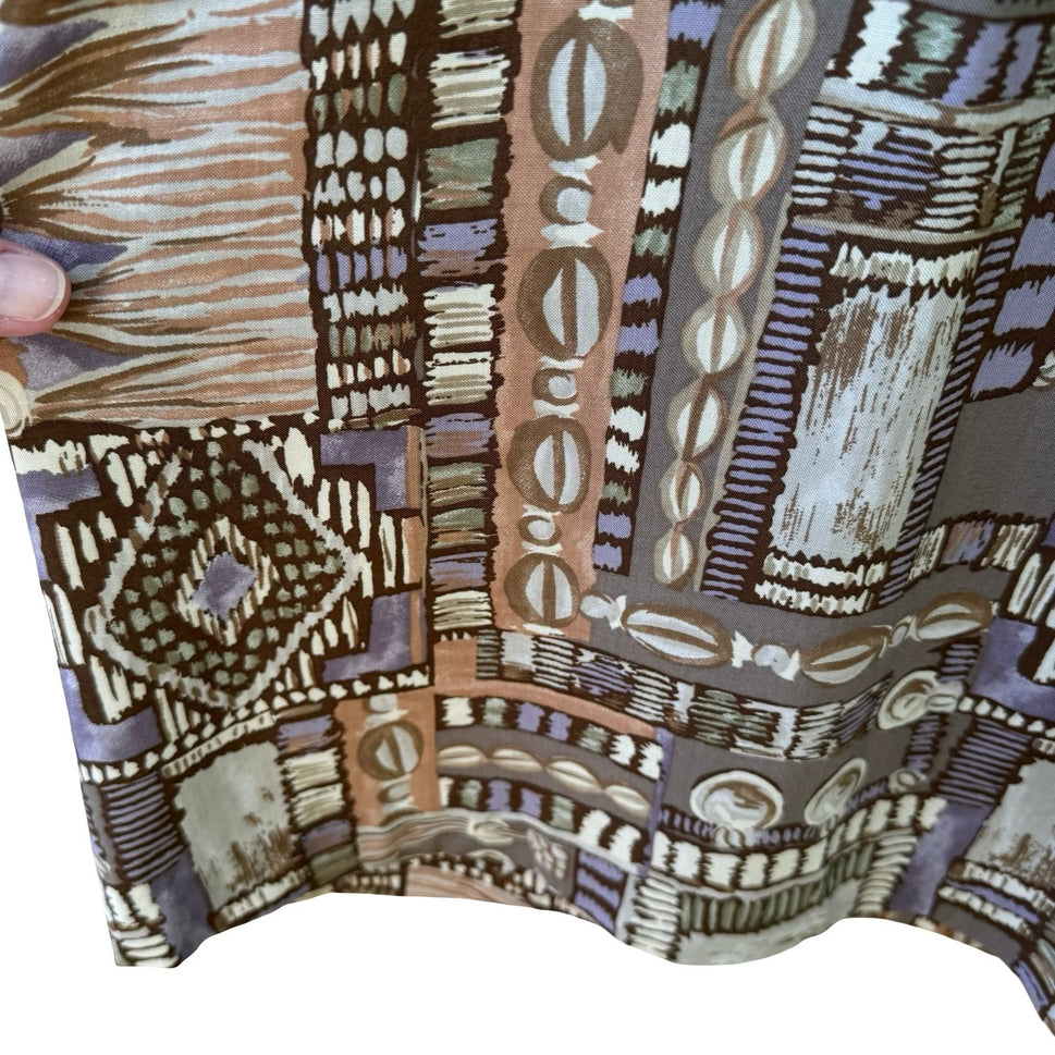 Panther Vintage 90s Boho Art Deco Flowy Geometric Tribal Midi Skirt Brown 12