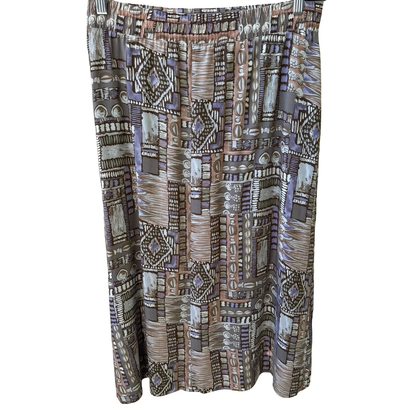 Panther Vintage 90s Boho Art Deco Flowy Geometric Tribal Midi Skirt Brown 12