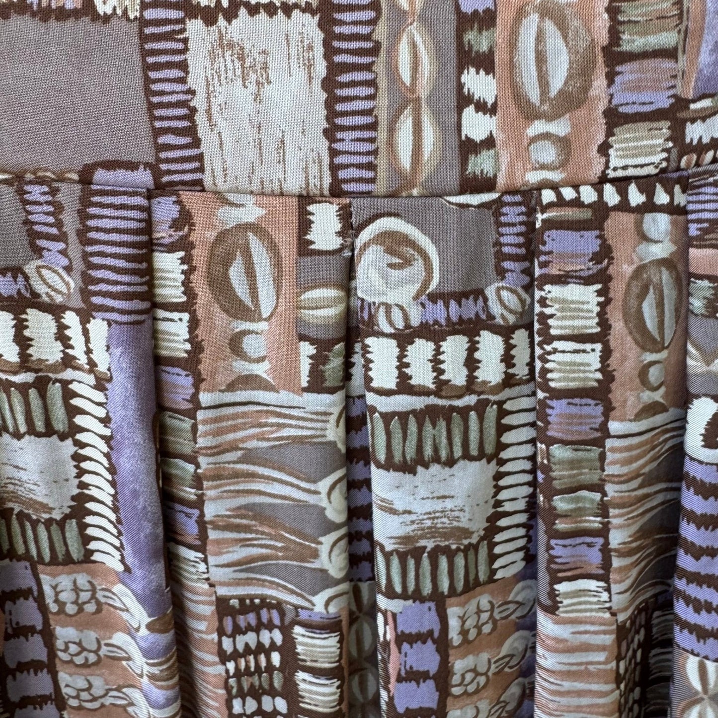 Panther Vintage 90s Boho Art Deco Flowy Geometric Tribal Midi Skirt Brown 12