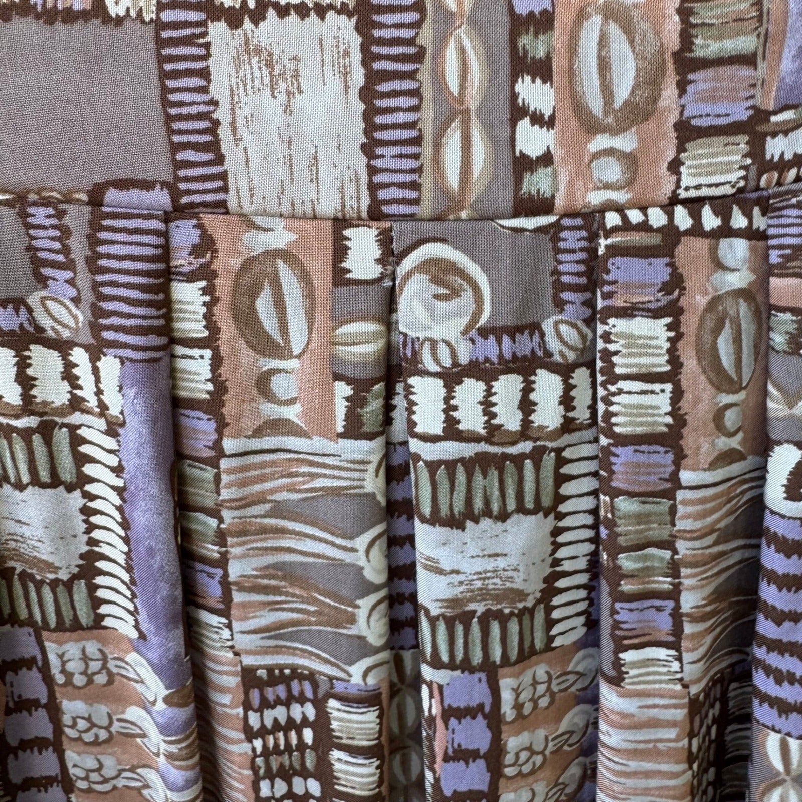 Panther Vintage 90s Boho Art Deco Flowy Geometric Tribal Midi Skirt Brown 12