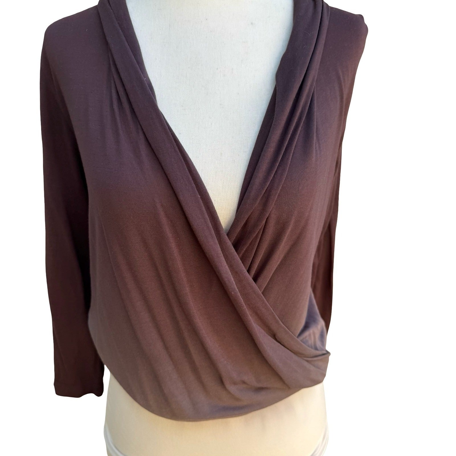 Young Fabulous & Broke Boho Minimalist Ombre Draped Wrap Mini Dress Brown XS