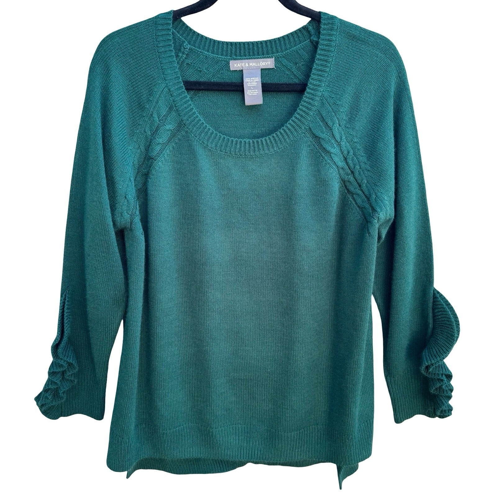 Kate & Mallory Feminine Romantic Coquette Ruffle Sleeve Cable Knit Sweater L