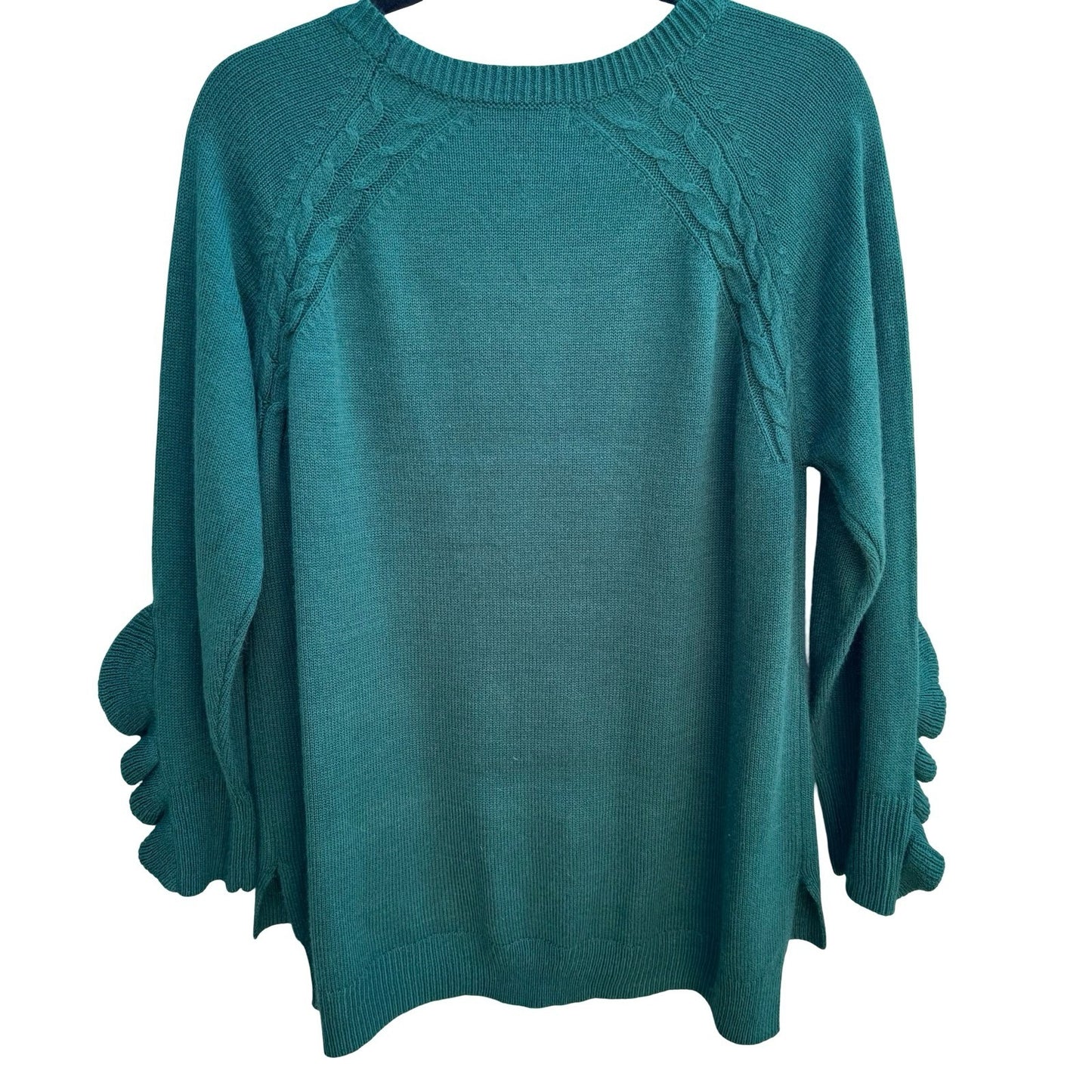 Kate & Mallory Feminine Romantic Coquette Ruffle Sleeve Cable Knit Sweater L