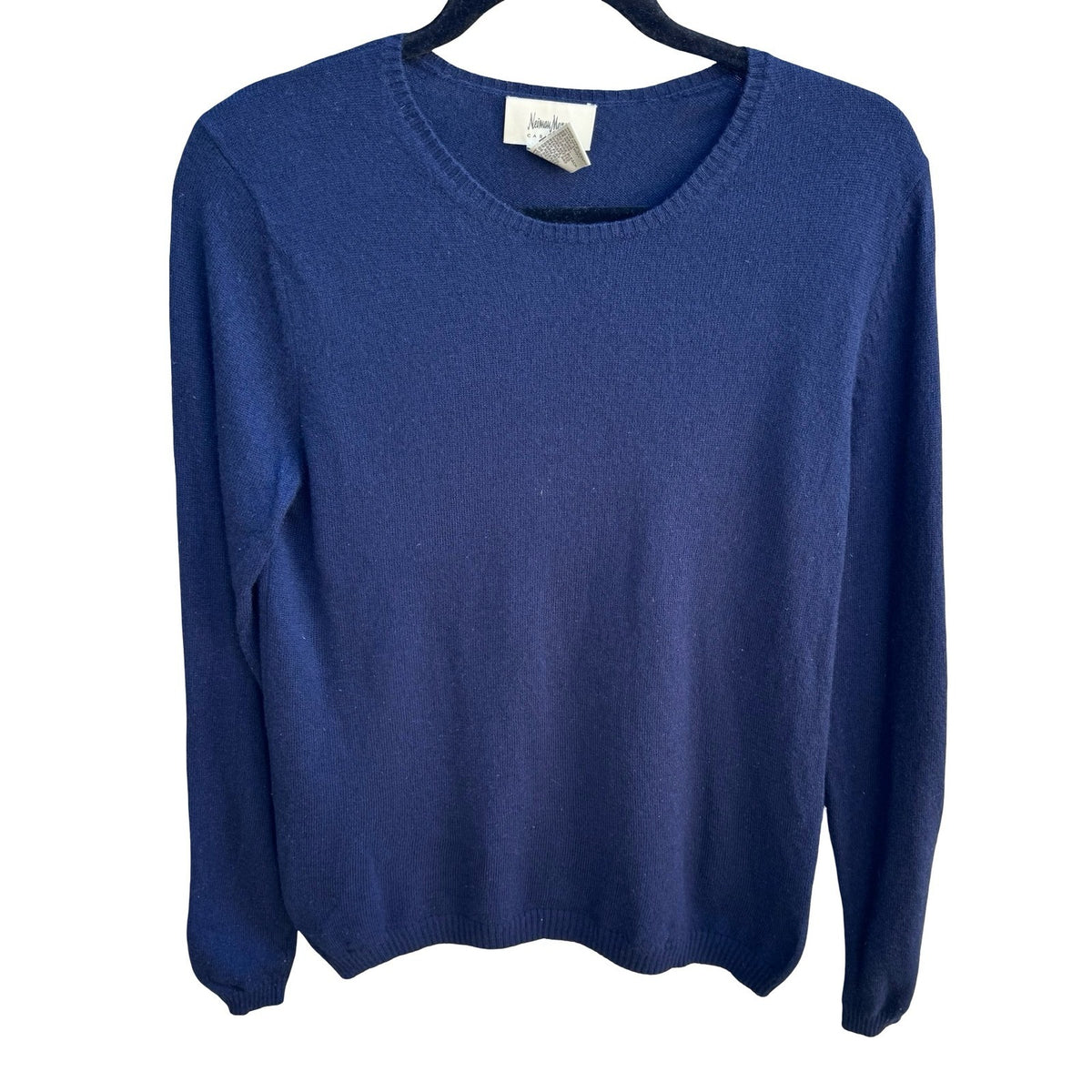 Neiman Marcus Cashmere Quiet Luxury Old Money Minimalist Crewneck Sweater Navy M