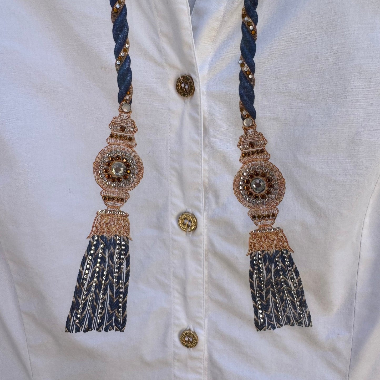 Emmanuel Schvili Trompe L'Oeil Beaded Painted Tassel Italian Luxury Shirt 46/L