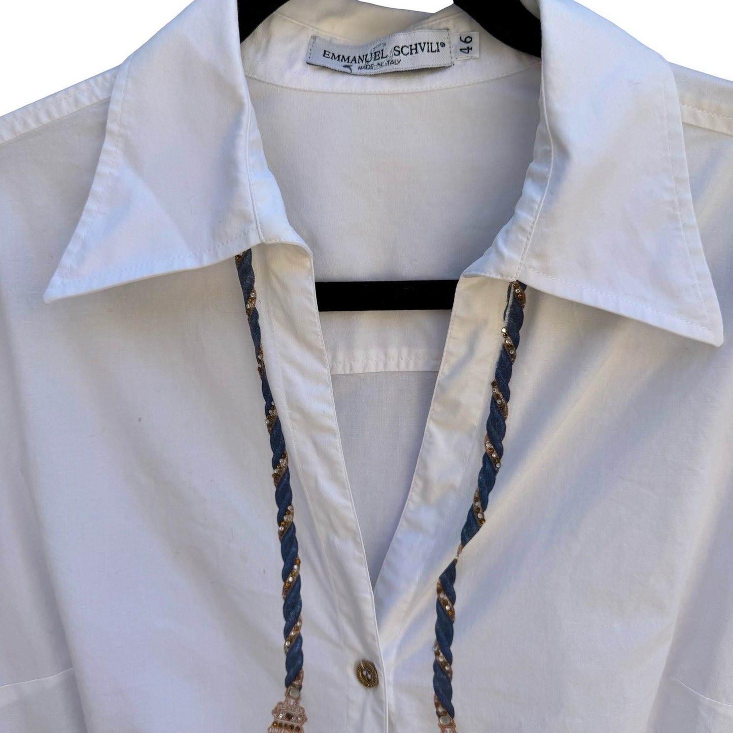 Emmanuel Schvili Trompe L'Oeil Beaded Painted Tassel Italian Luxury Shirt 46/L