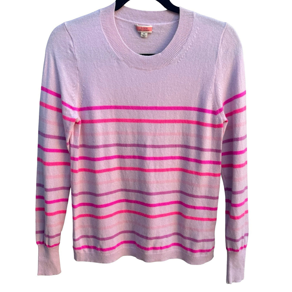 J.Crew Luxury Cashmere Barbiecore Coquette Striped Quiet Luxury Preppy Sweater M