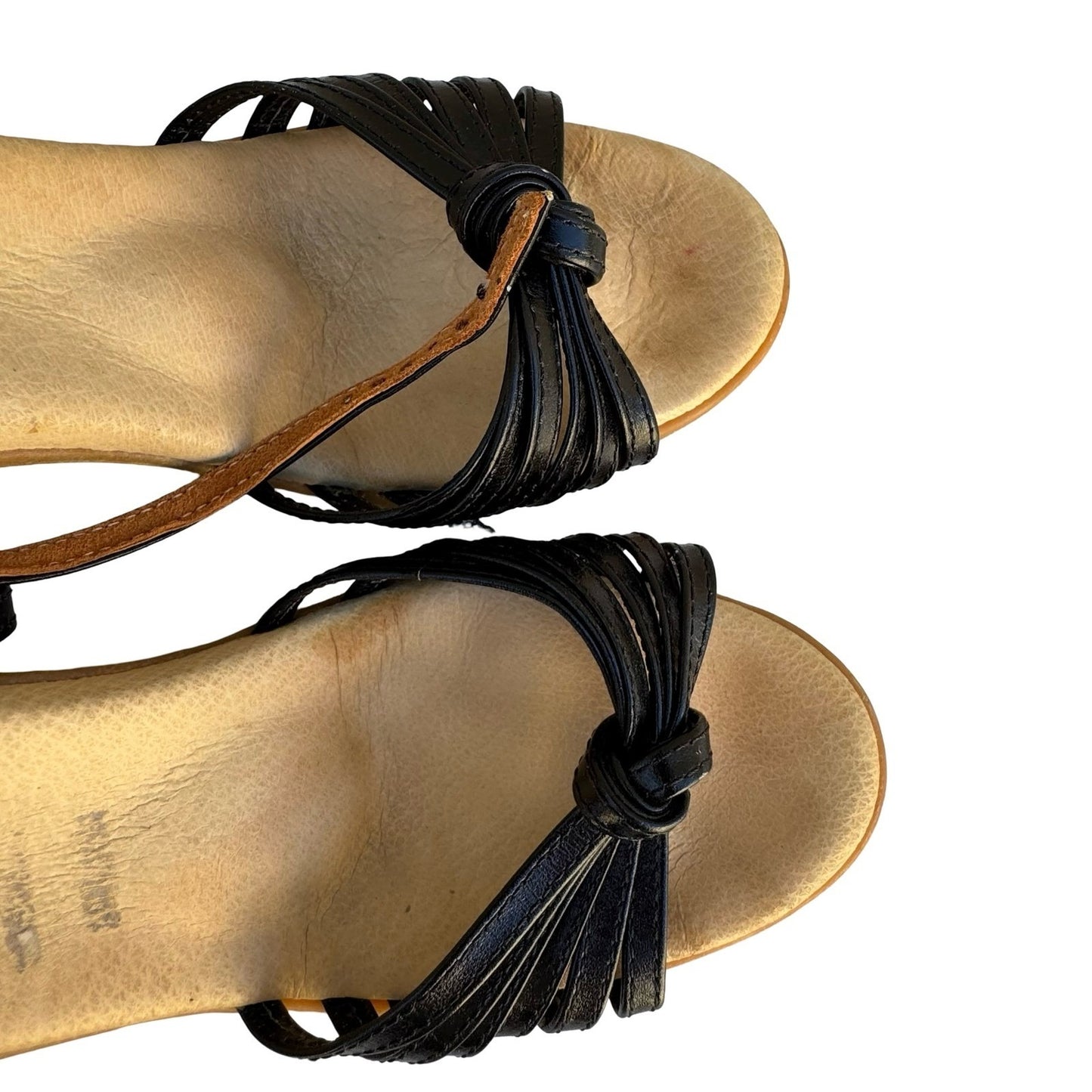Famolare Yupidu Vintage 70s Black Leather Wavy Wedge Sandal Made in Italy Sze 35