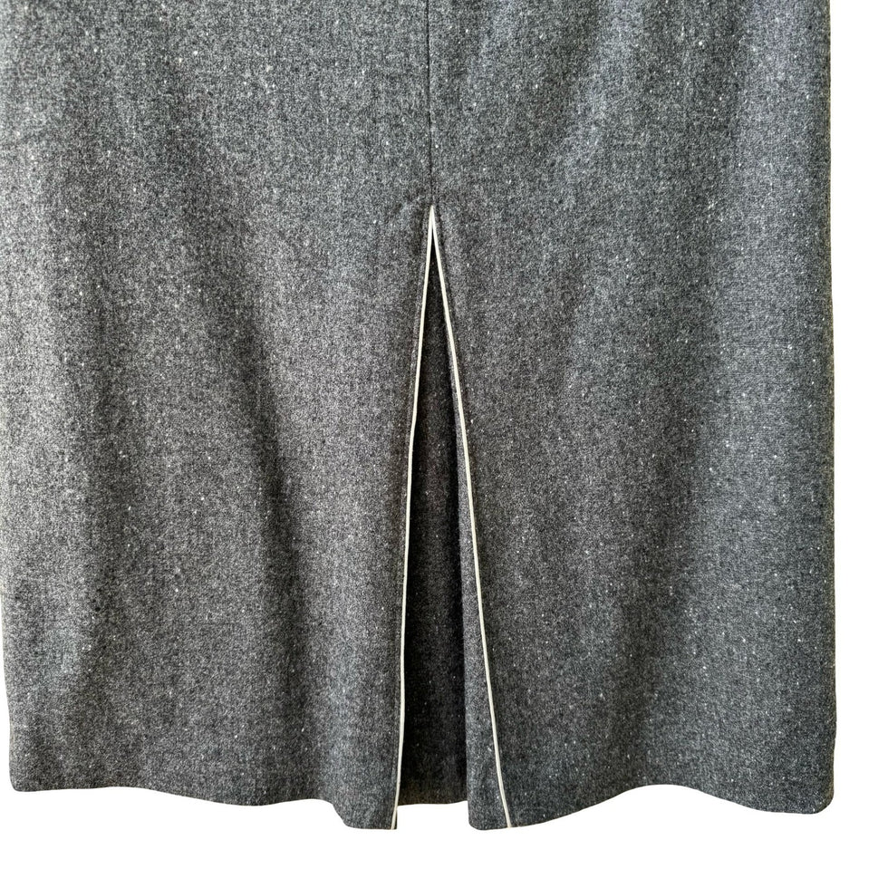 Filippa Y2K Minimalist Preppy Tailored Wool Blend Speckled Tweed Skirt Grey 2