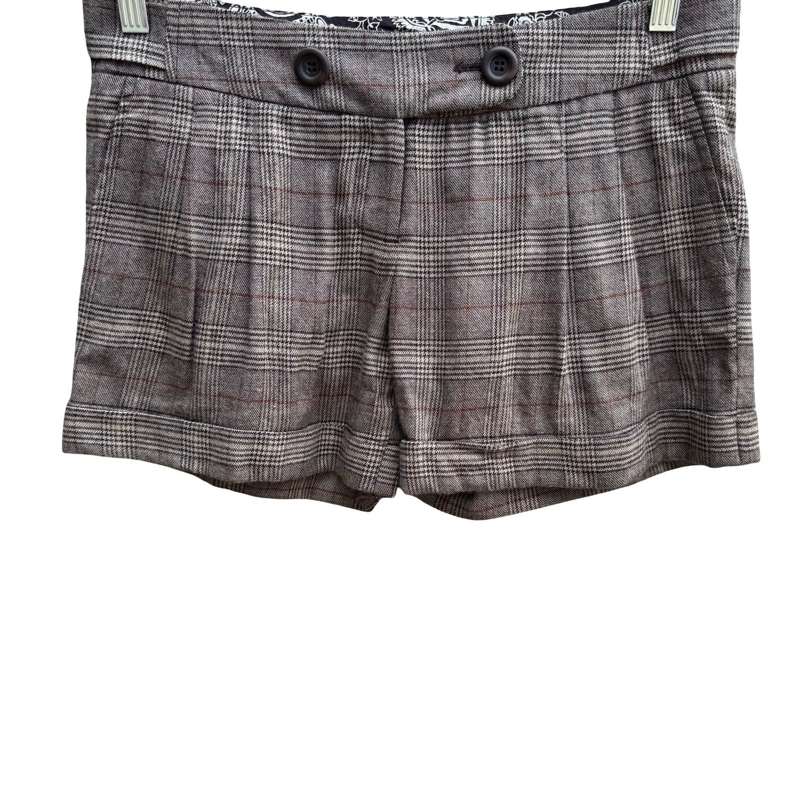 Forever Wool Blend Glen Plaid Preppy Twee Heritage Pleated Cuffed Shorts Brown S