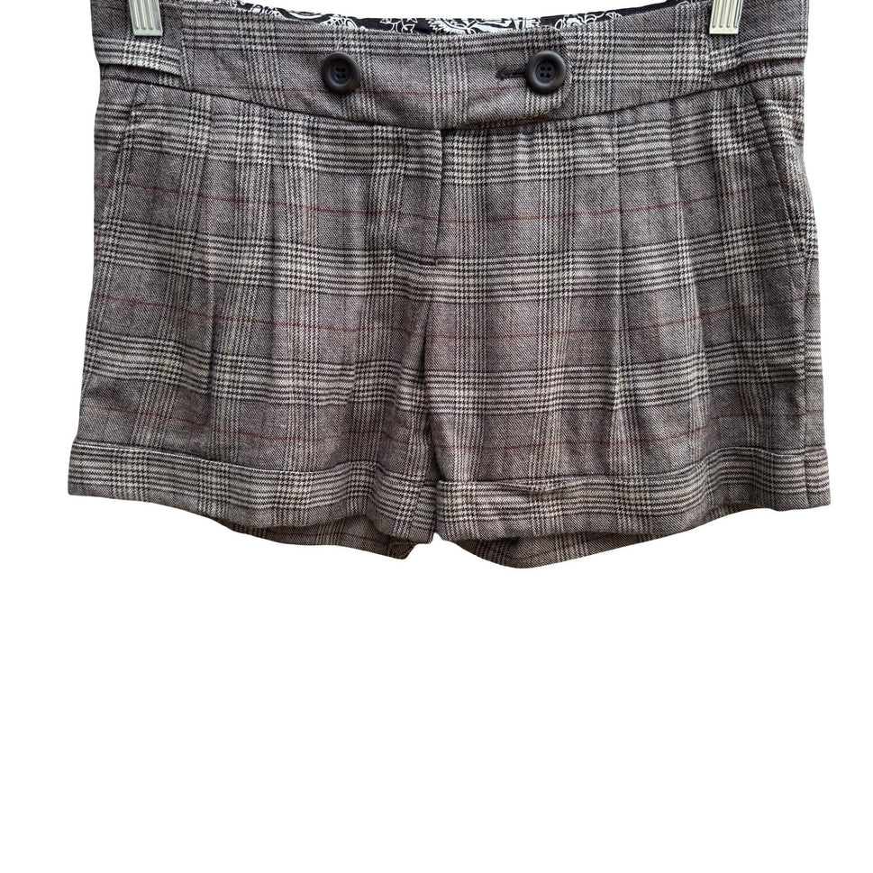 Forever Wool Blend Glen Plaid Preppy Twee Heritage Pleated Cuffed Shorts Brown S