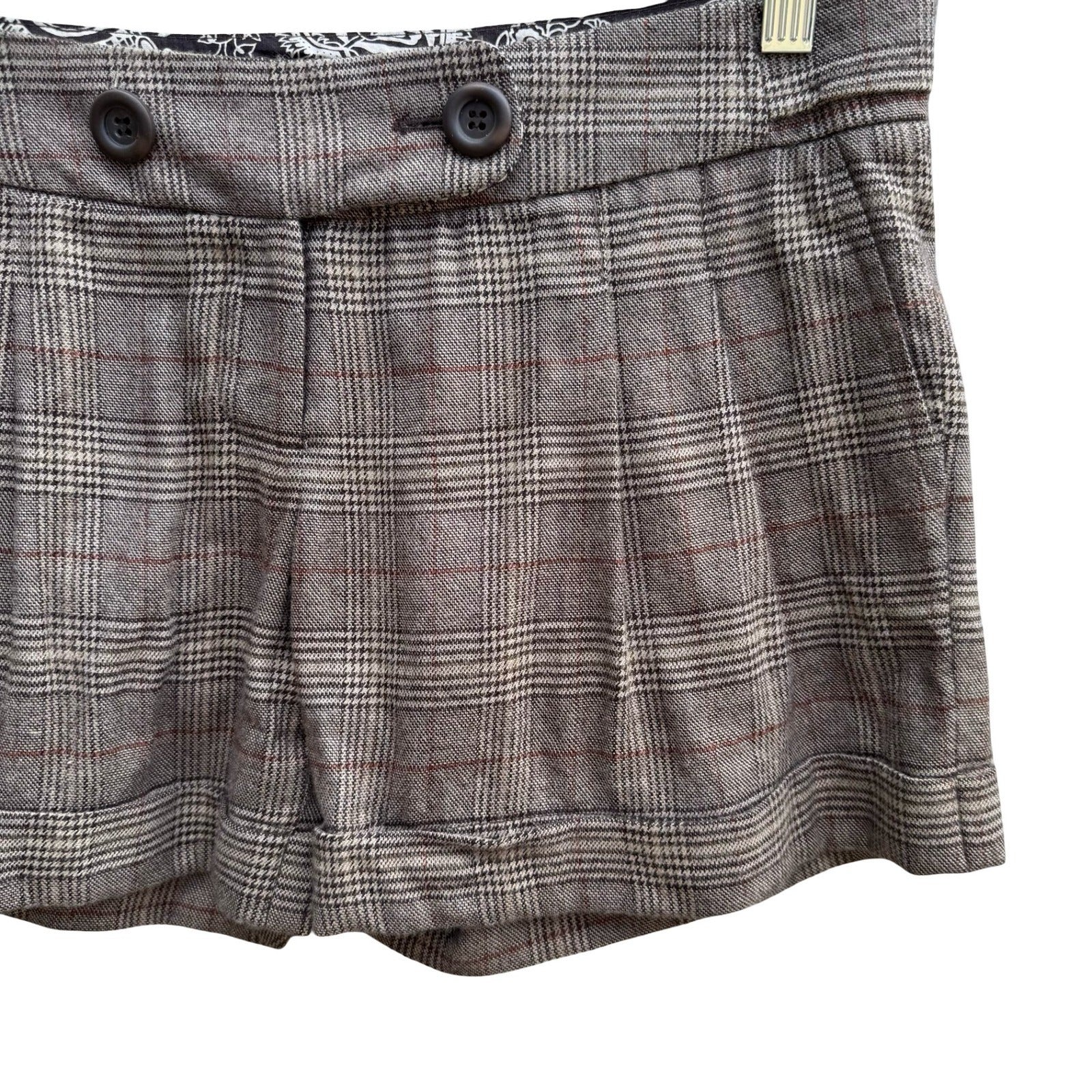 Forever Wool Blend Glen Plaid Preppy Twee Heritage Pleated Cuffed Shorts Brown S