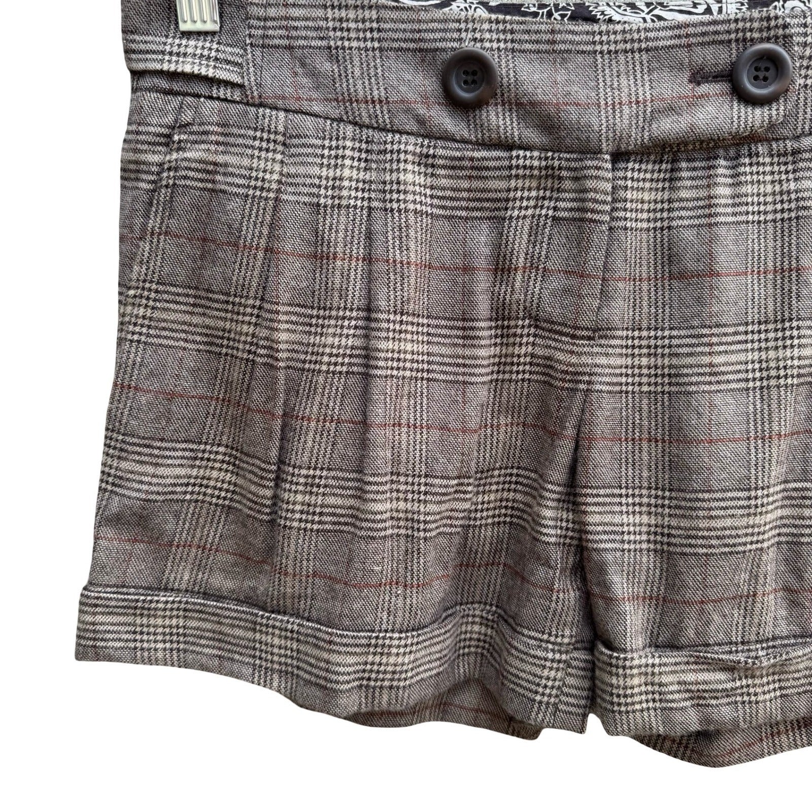 Forever Wool Blend Glen Plaid Preppy Twee Heritage Pleated Cuffed Shorts Brown S