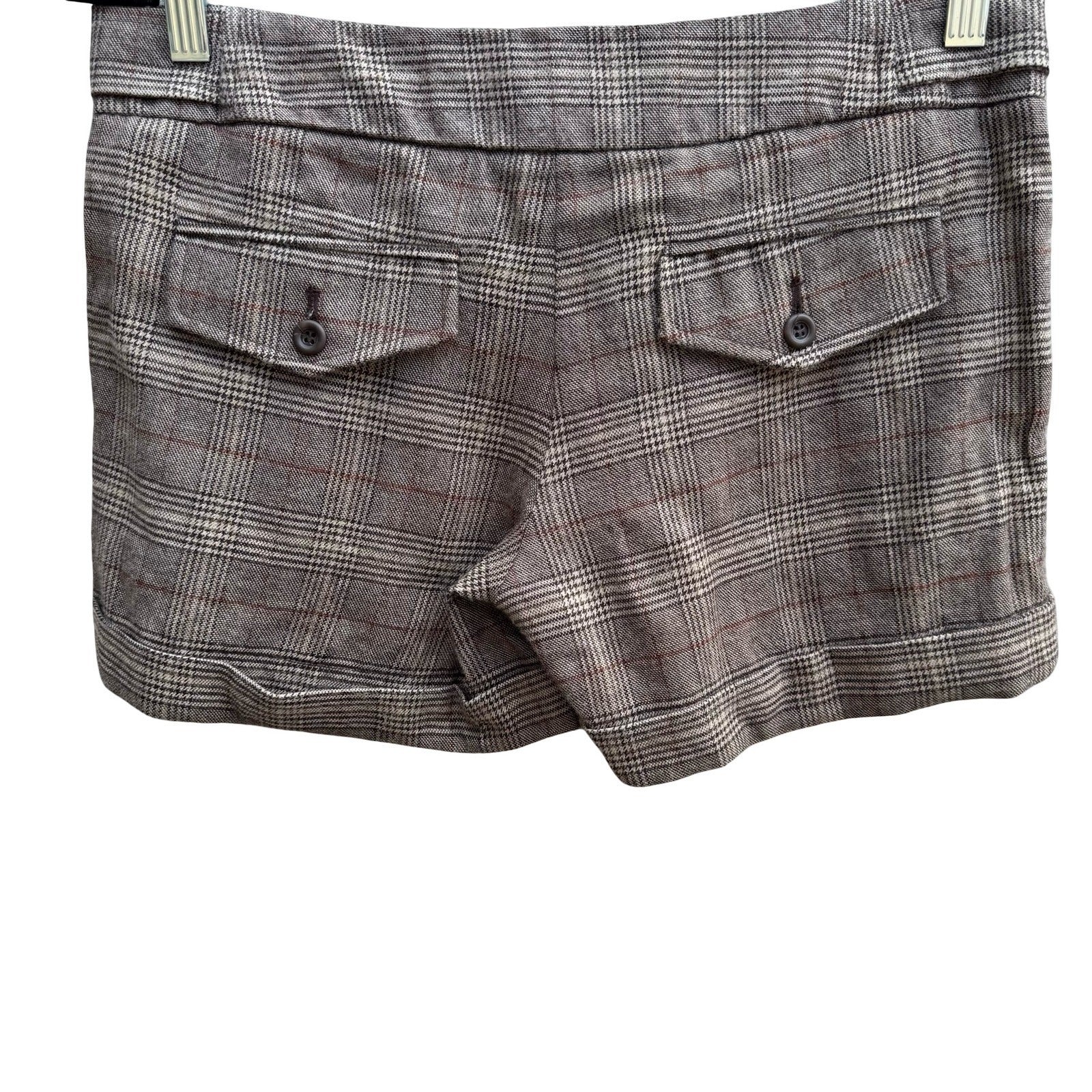 Forever Wool Blend Glen Plaid Preppy Twee Heritage Pleated Cuffed Shorts Brown S