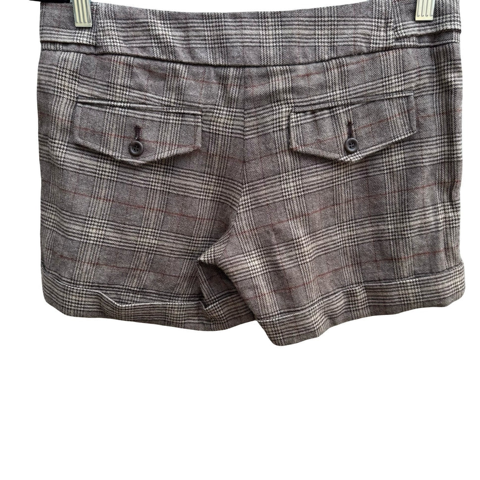Forever Wool Blend Glen Plaid Preppy Twee Heritage Pleated Cuffed Shorts Brown S