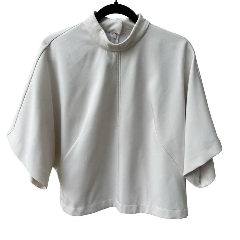 Maeve Anthropologie Mock Neck Scuba Keyhole Minimalist Batwing Blouse White M
