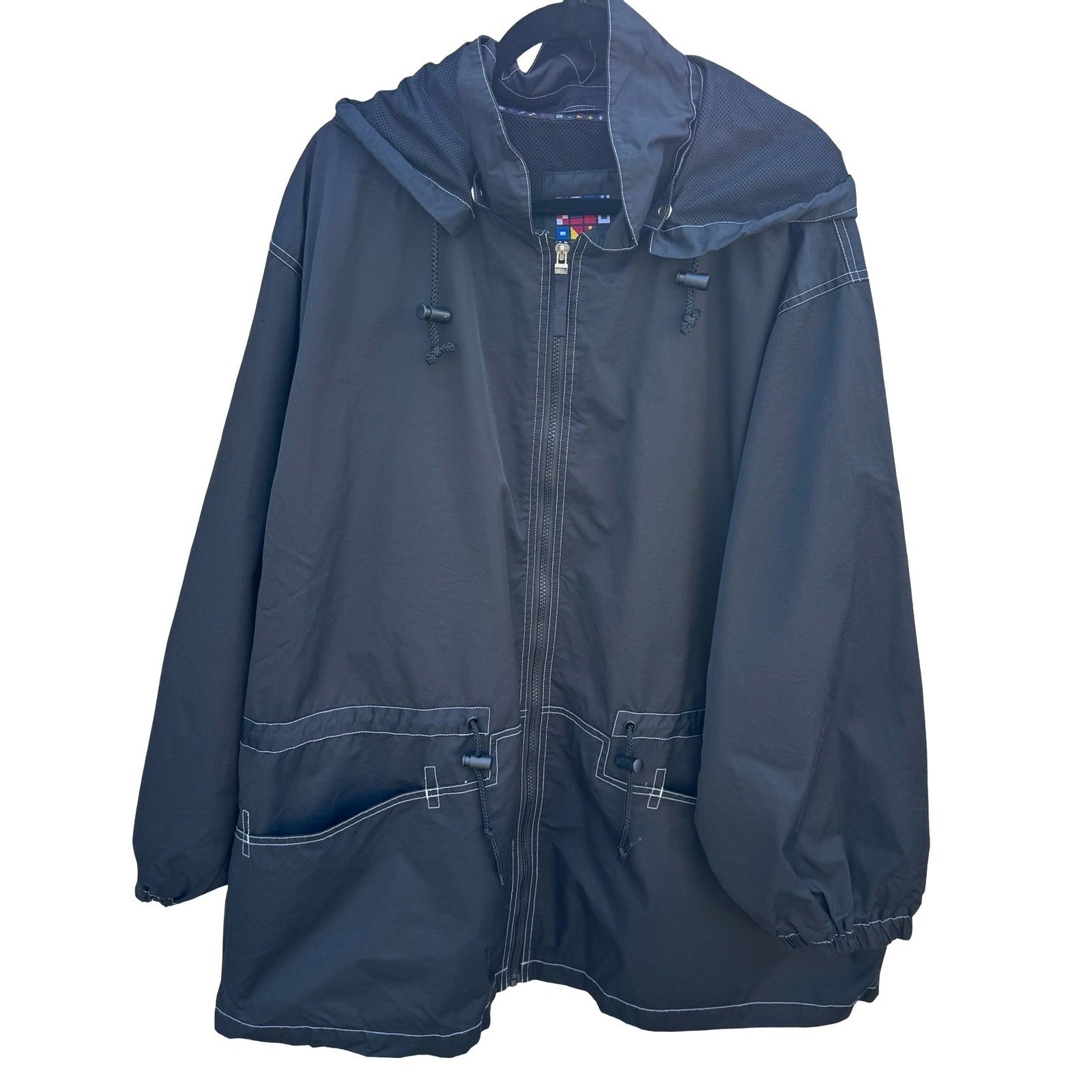 Avenue Sport Black Hooded Windbreaker Jacket Contrast Stitch Plus 26/28 Gorpcore
