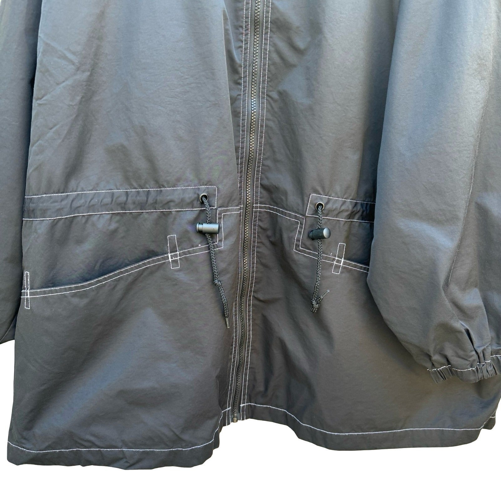 Avenue Sport Black Hooded Windbreaker Jacket Contrast Stitch Plus 26/28 Gorpcore
