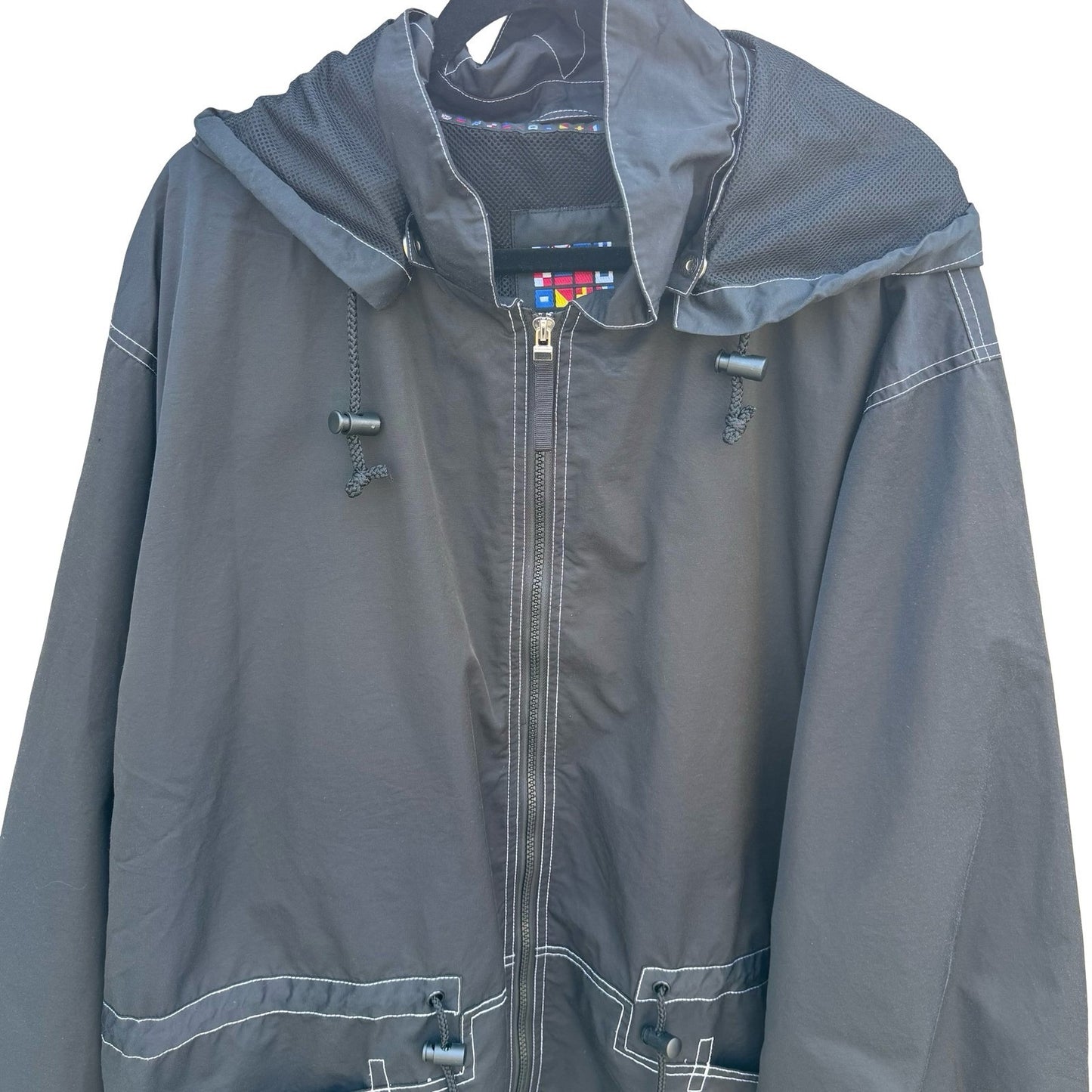 Avenue Sport Black Hooded Windbreaker Jacket Contrast Stitch Plus 26/28 Gorpcore