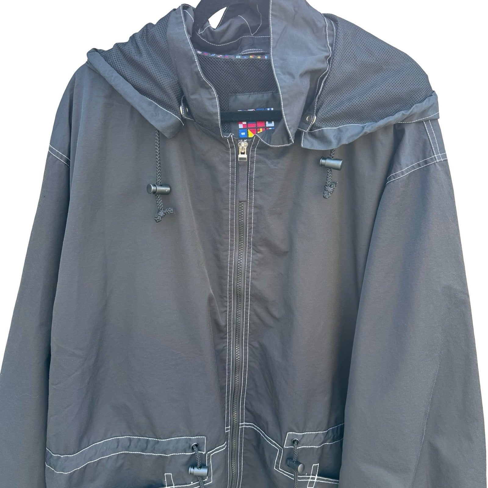 Avenue Sport Black Hooded Windbreaker Jacket Contrast Stitch Plus 26/28 Gorpcore