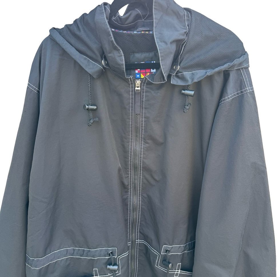 Avenue Sport Black Hooded Windbreaker Jacket Contrast Stitch Plus 26/28 Gorpcore