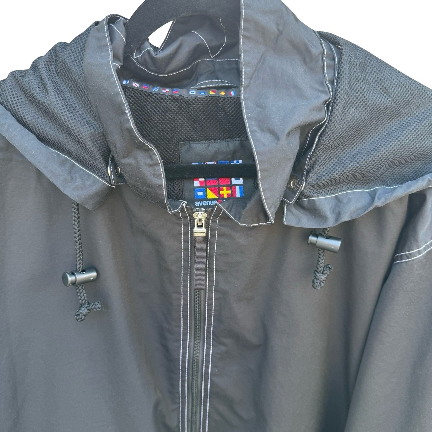 Avenue Sport Black Hooded Windbreaker Jacket Contrast Stitch Plus 26/28 Gorpcore