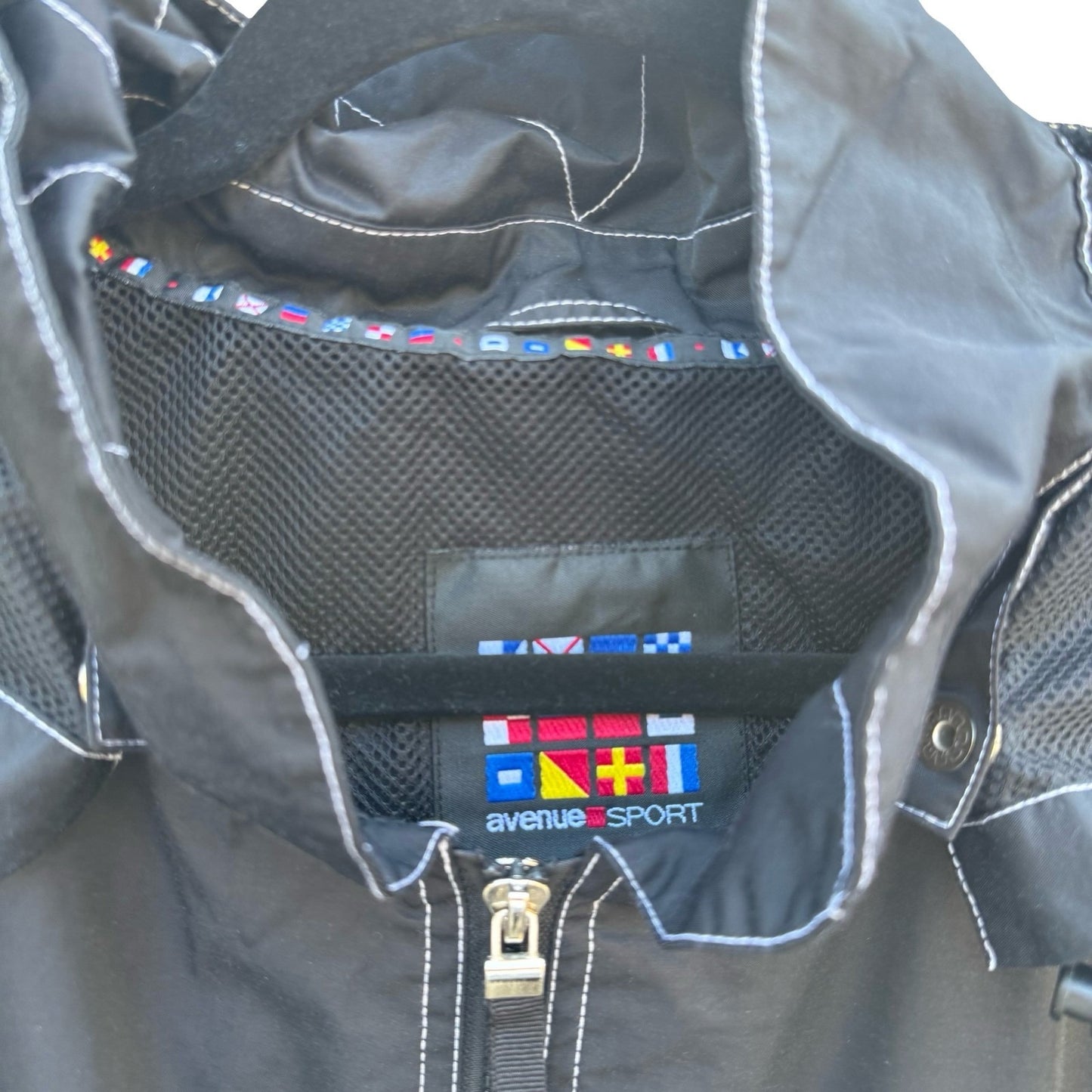 Avenue Sport Black Hooded Windbreaker Jacket Contrast Stitch Plus 26/28 Gorpcore