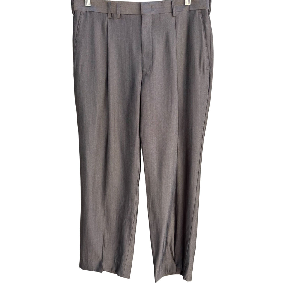 Paseco Vintage Mens Gray Herringbone Pleated Front Classic Fit Dress Pant Slacks